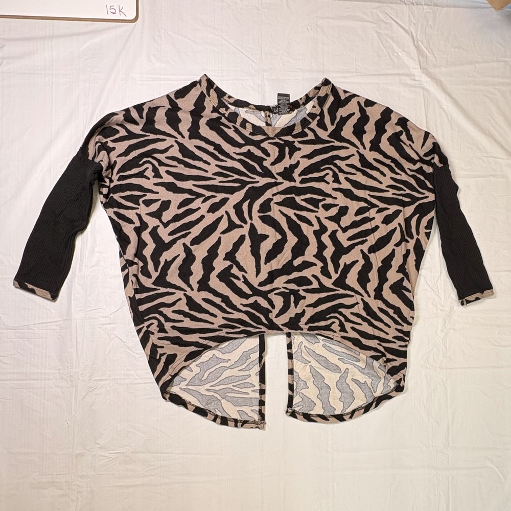 Womens LOVE crop top, tan/black & zebra print, long sleeve blouse, size small